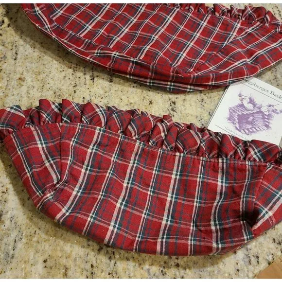 Set of 3 Longaberger Basket Liner Red Green Plaid & Plastic Liner - Picture 2 of 6